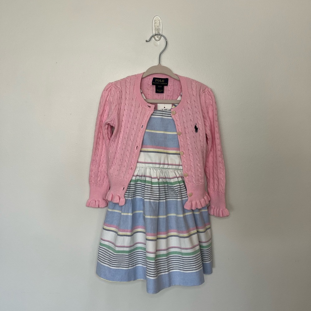 Girls Ralph Lauren summer dress with pink cardigan size 2T.